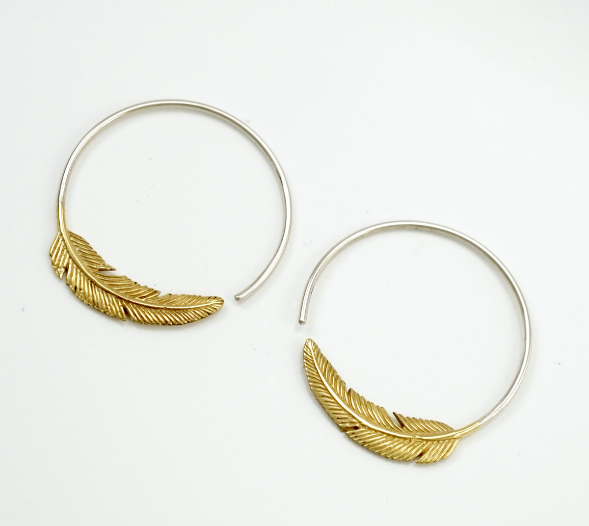 Small Silver Feather Hoop Earrings - Solid Sterling Silver - Gift For Her (S96)