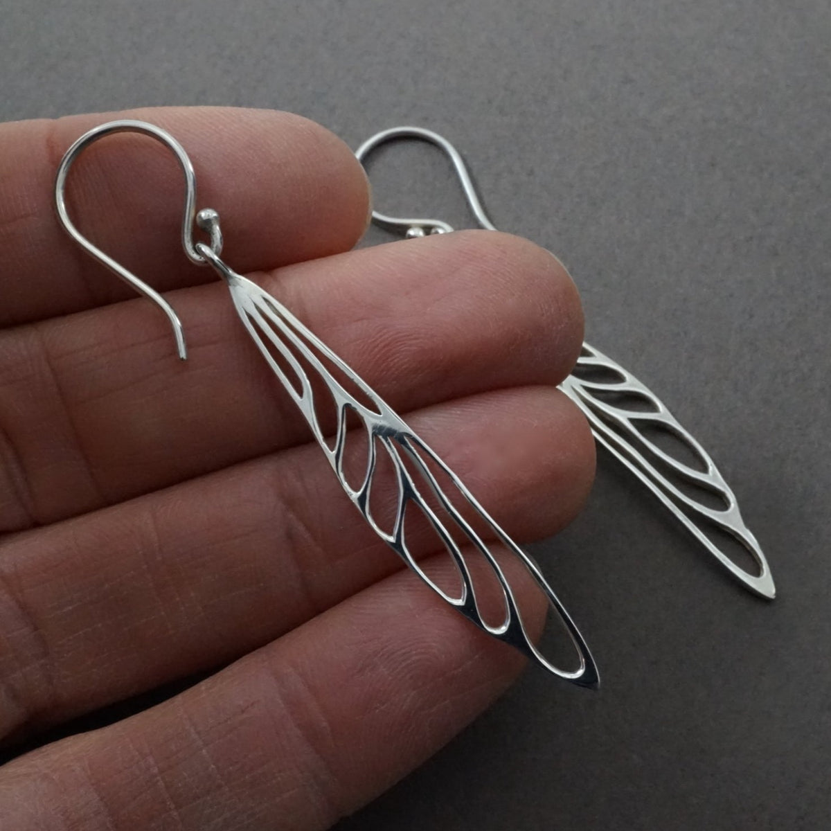 Dragonfly Wing - Solid Sterling Silver - Dangle Earrings - boho insect Jewelry