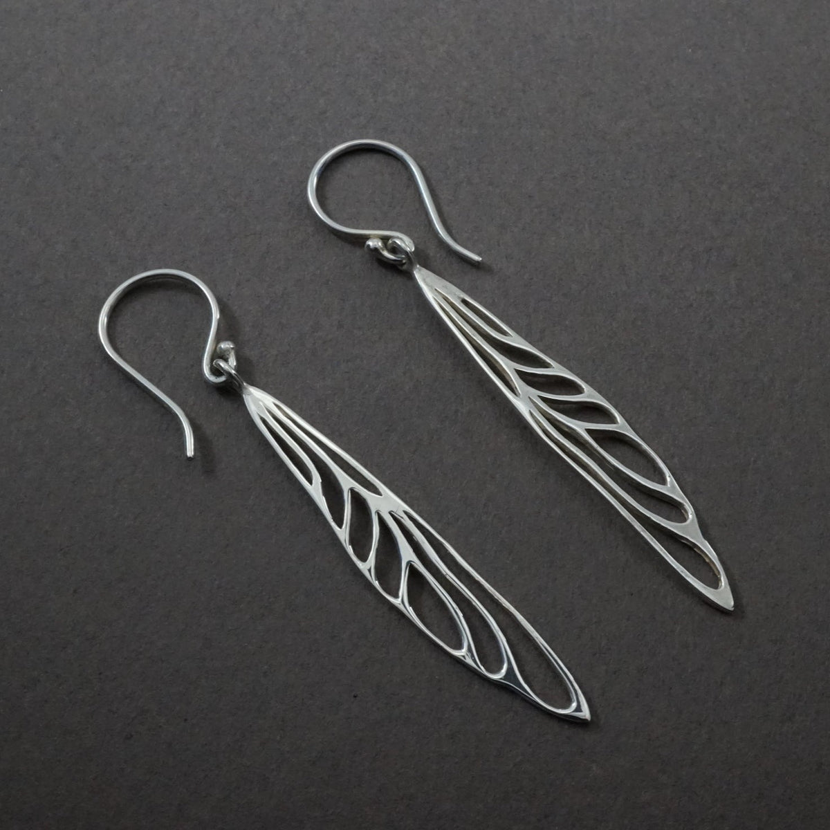 Dragonfly Wing - Solid Sterling Silver - Dangle Earrings - boho insect Jewelry