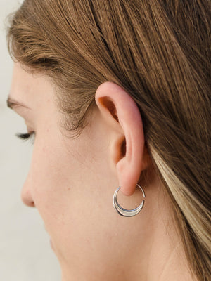 Tiny Crescent Moon Minimal Hoops Gold-Tone w/ Sterling Silver ear-wire | Continuous Hoops (260B)