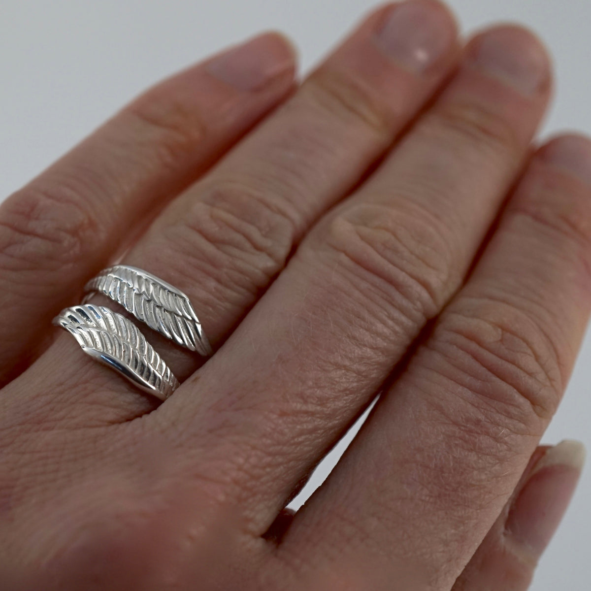 Feather Ring - Solid Sterling Silver - Adjustable Bohemian Leaf Ring (126S)