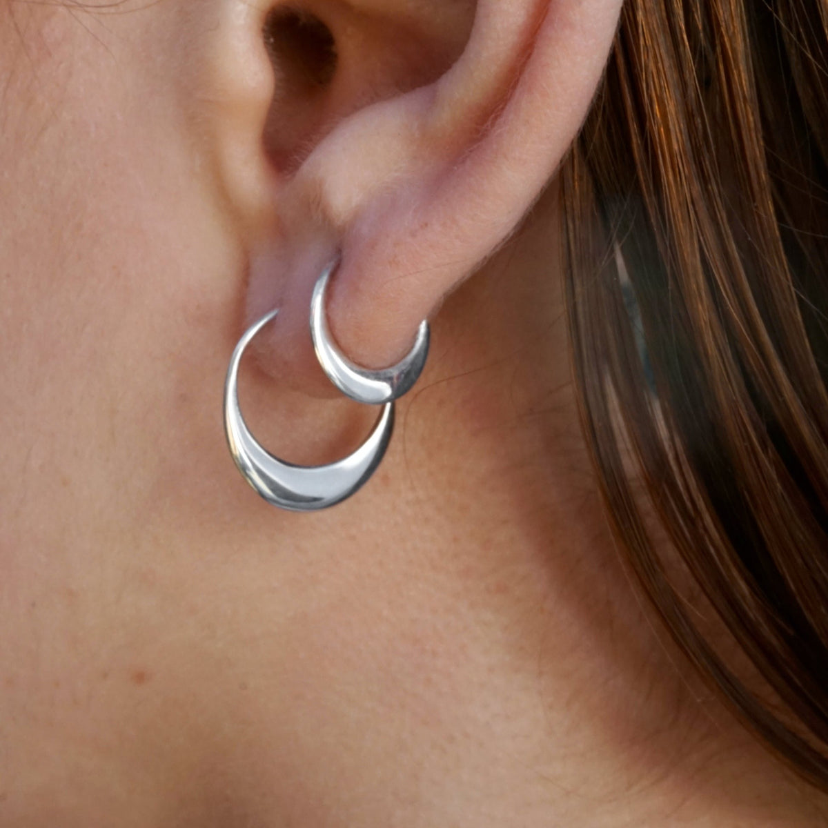 Tiny Crescent Moon Minimal Hoops Gold-Tone w/ Sterling Silver ear-wire | Continuous Hoops (260B, 274B)