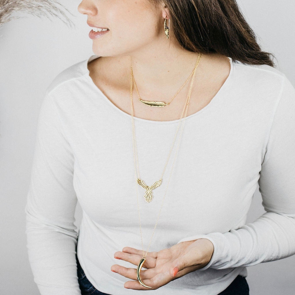Feather Bar Necklace - Layering Necklace - 14K Gold Filled Chain