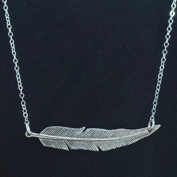Feather Bar Necklace Sterling Silver