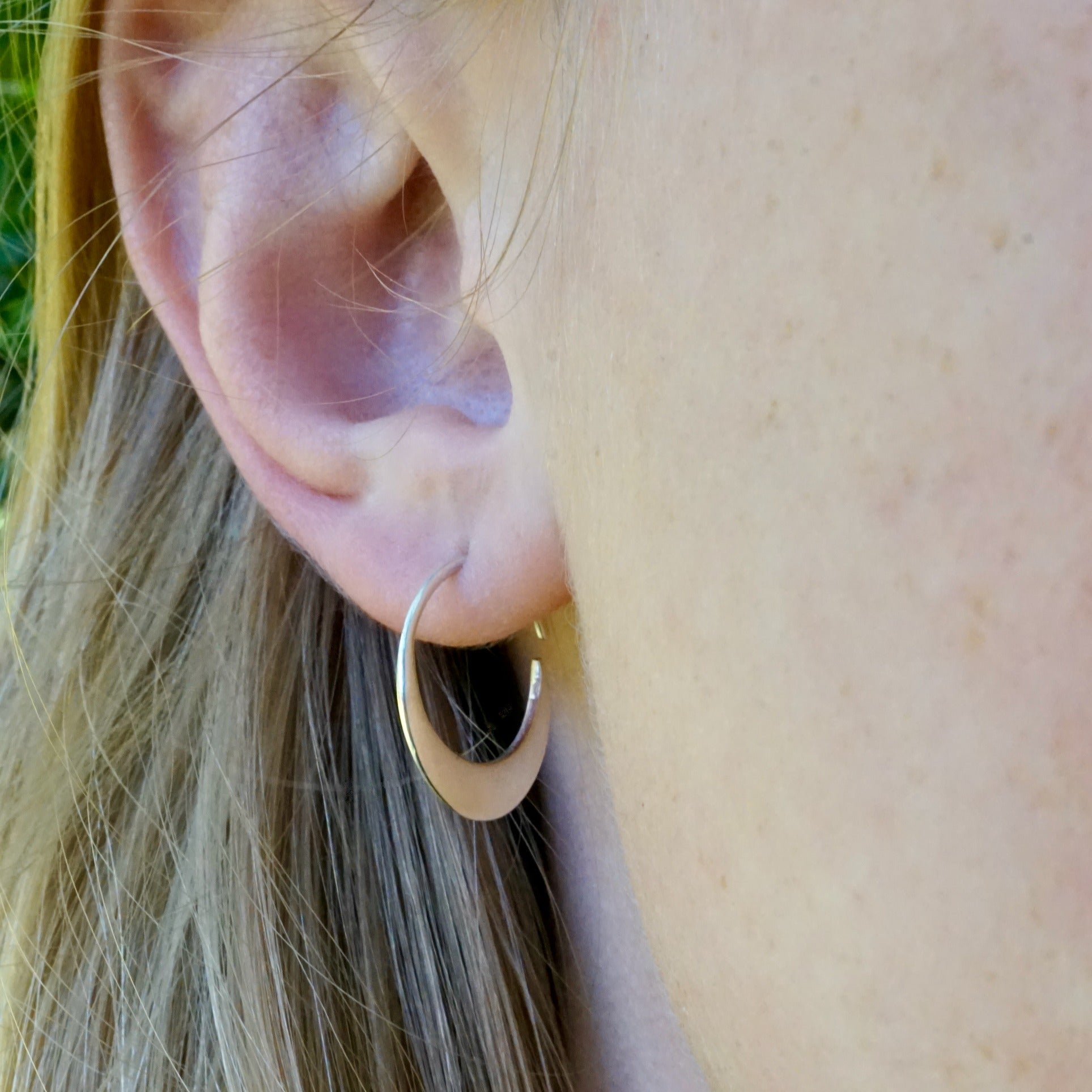 Tiny Crescent Moon Minimal Hoops Gold-Tone w/ Sterling Silver ear-wire | Continuous Hoops (B260)