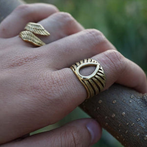 Feather Ring - Adjustable Ring - Knuckle Ring - Leaf Ring - Bohemian Ring Gold (126B)
