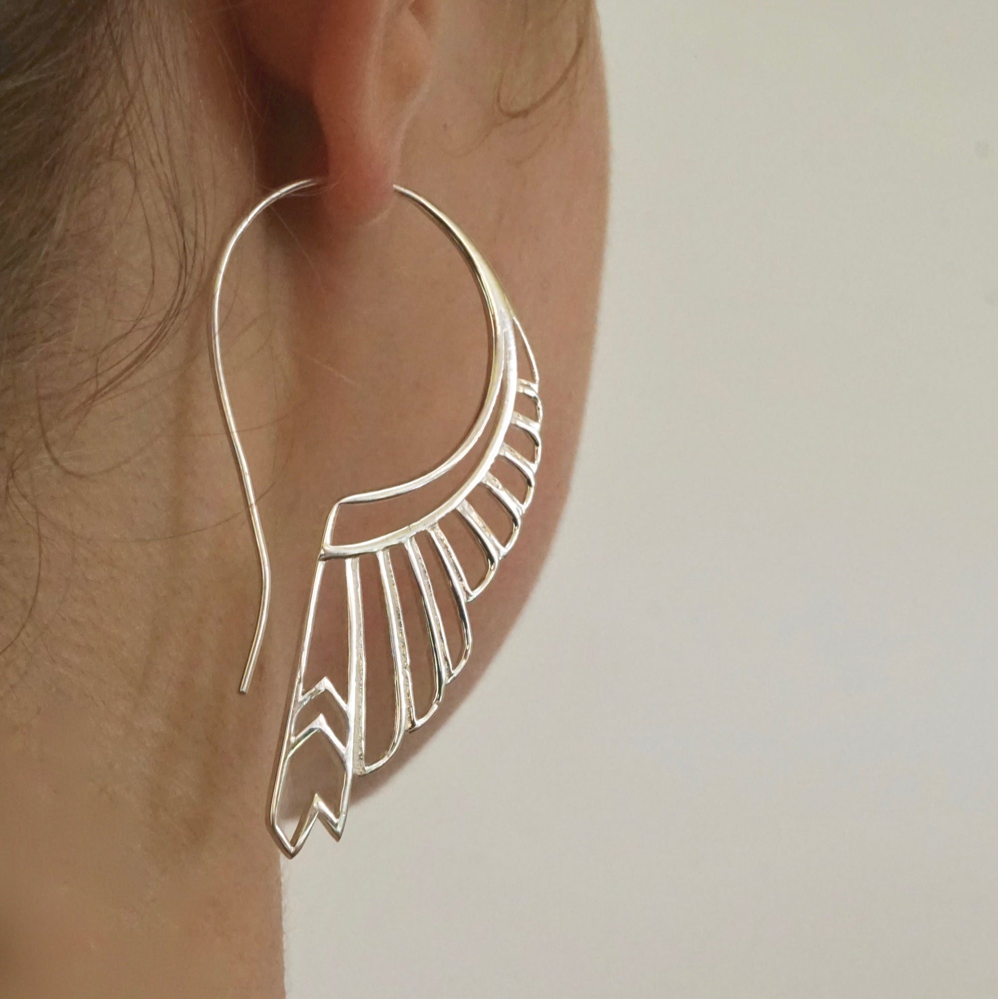 Large Feather Wing Earrings - solid sterling silver - Huntress