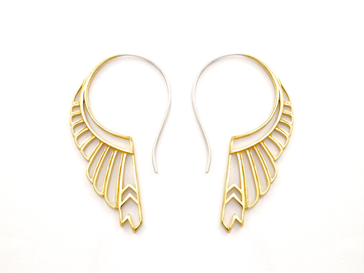 Large Feather Wing Earrings  in solid sterling silver - Huntress (s246)