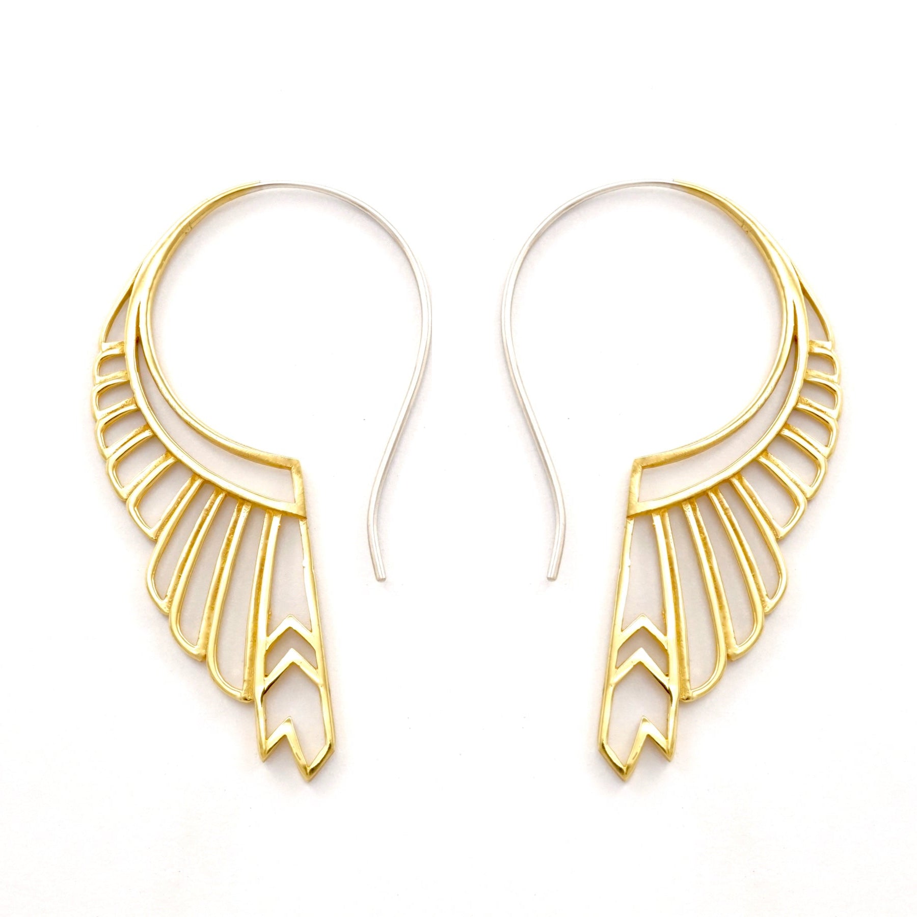 Large Feather Wing Earrings - solid sterling silver - Huntress