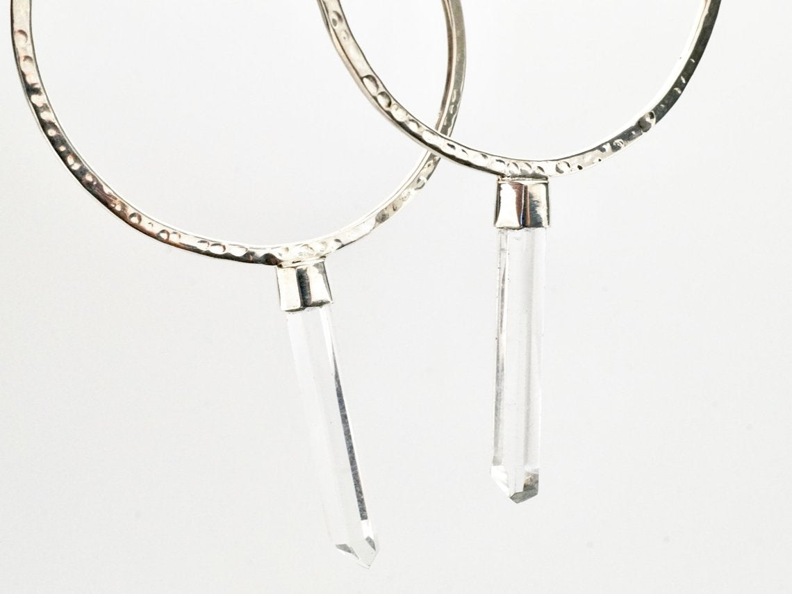 Crystal Hoop Earrings - Solid Sterling Silver