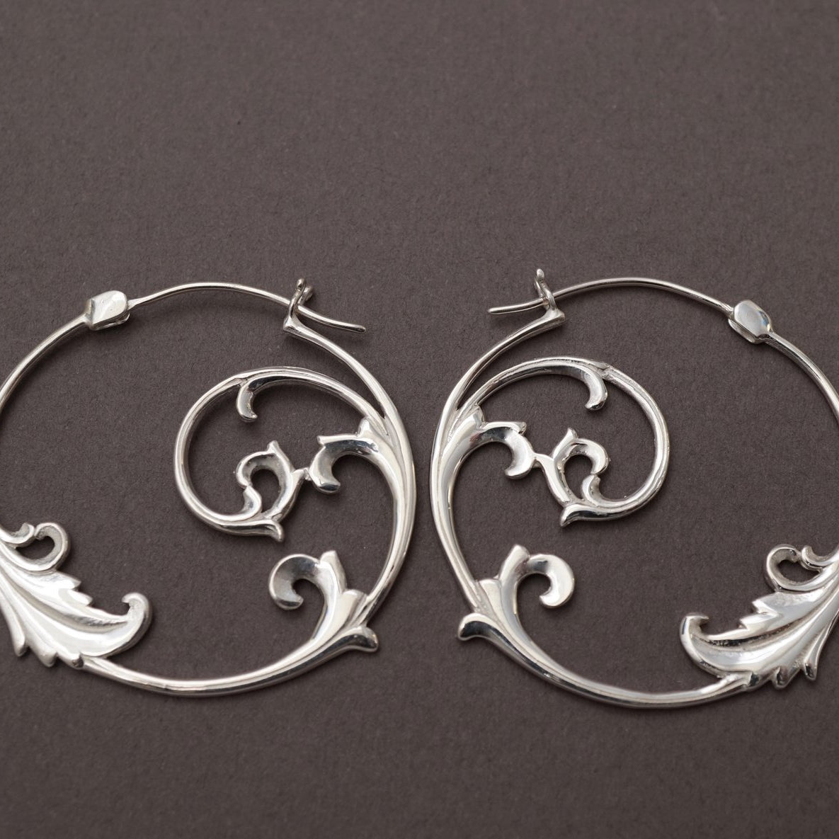 Floral Hoop Earrings Sterling Silver