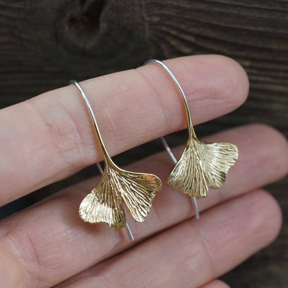 Leaf Earrings - Ginko Leaf Earrings - dangle earrings - brass and sterling silver