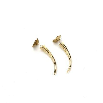 Wild Rose &amp; Thorn Earrings, Fake Gauges for Standard Piercings, Brass Tribal Roses (178B)