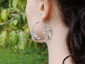 Floral Hoop Earrings Sterling Silver