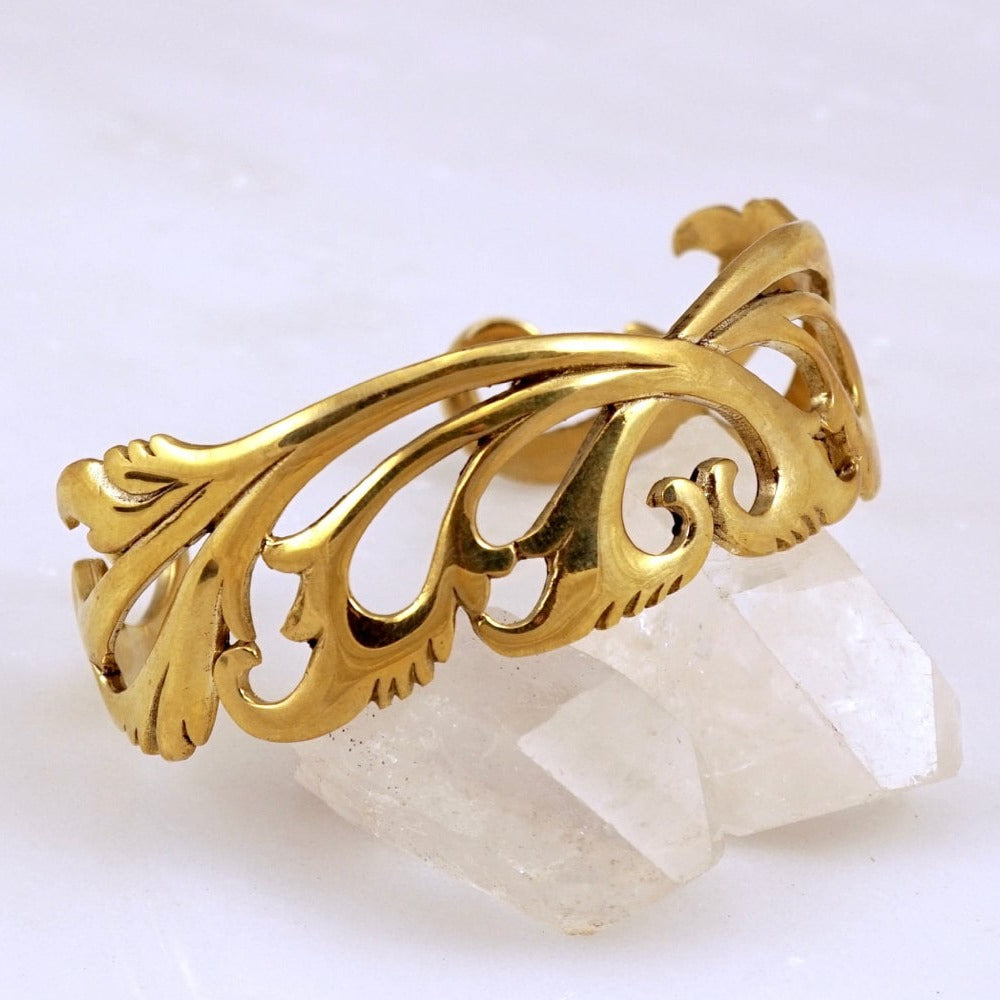 Cuff Bracelet - Art Nouveau Goddess Cuff - Gold-tone Boho Bracelet