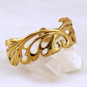 Cuff Bracelet - Art Nouveau Goddess Cuff - Gold-tone Boho Bracelet