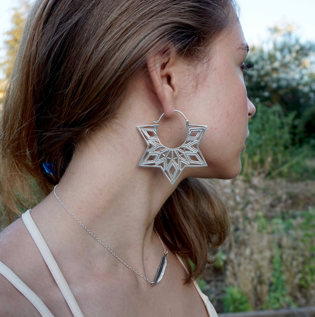 Star Hoop Earrings- Handcrafted Sterling Silver in Custom Size - Soul Peaces