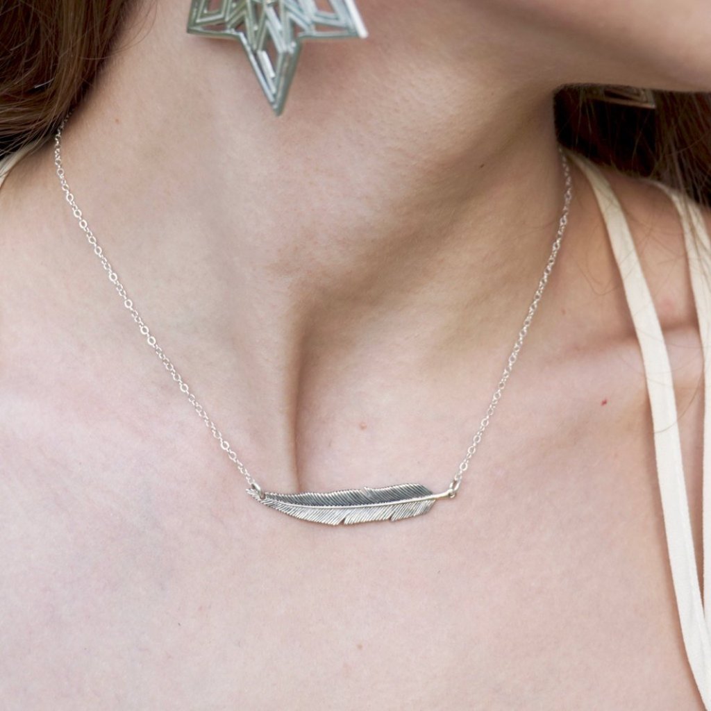 Feather Bar Necklace Sterling Silver