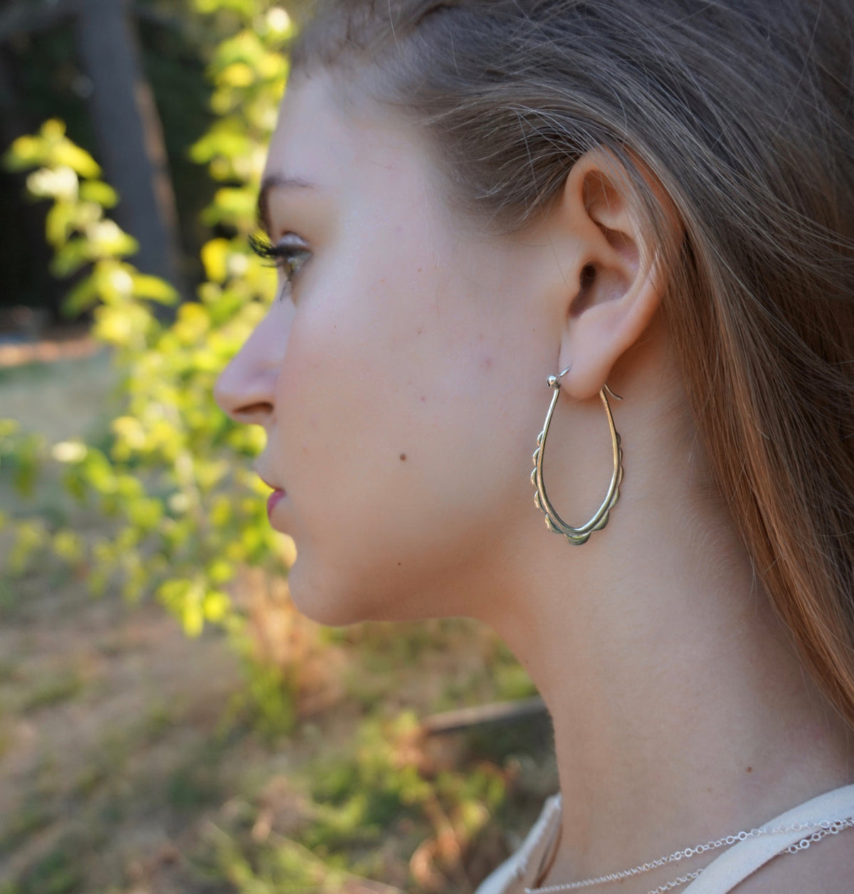 Sterling Silver Oval Scalloped Hoop Earrings