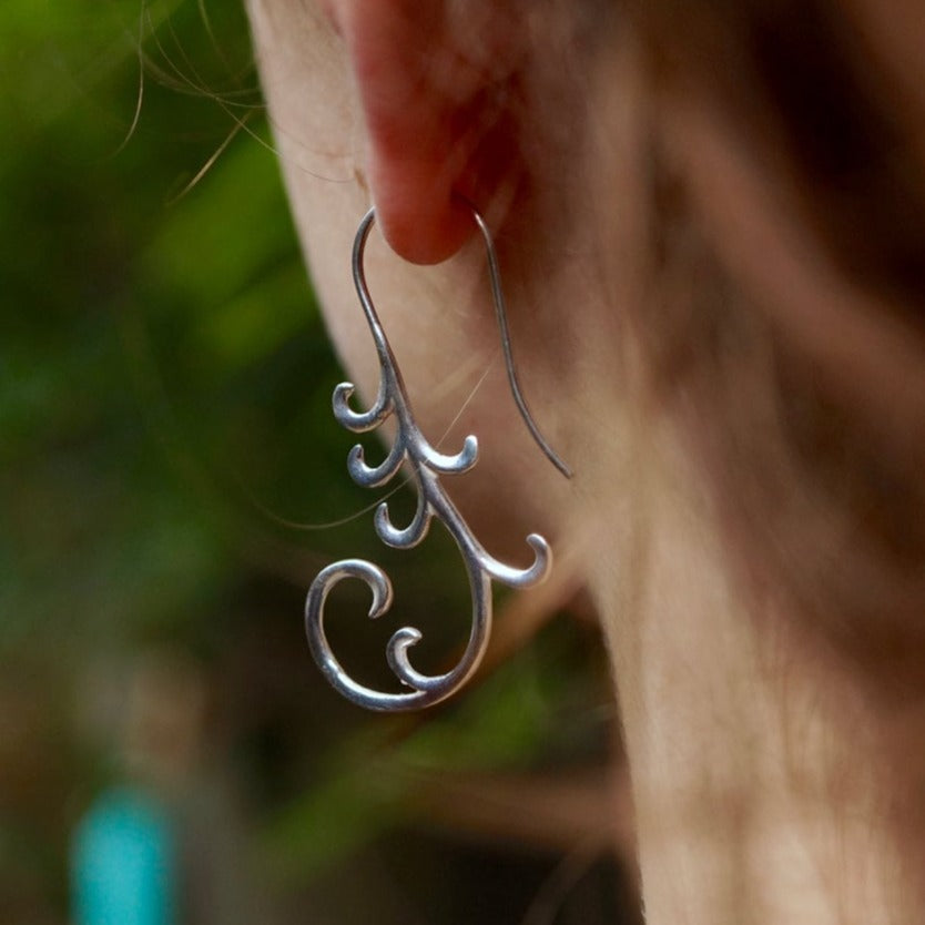 Silver Cascade Art Nouveau Dangle Earrings