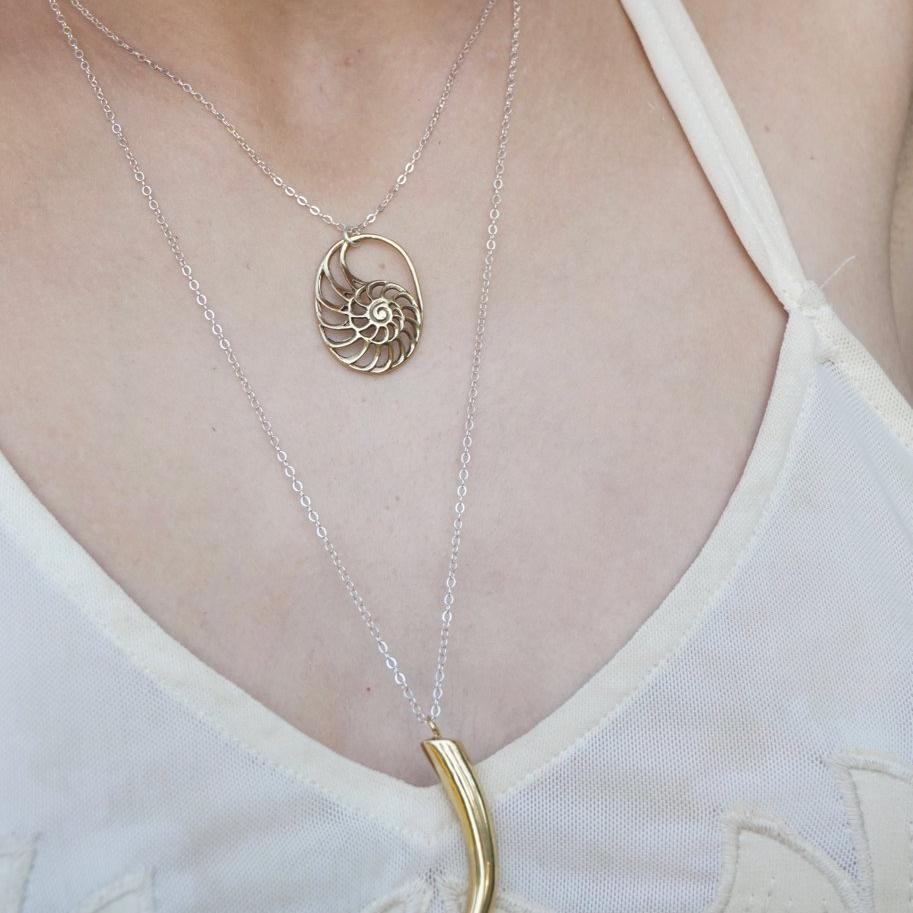 Nautilus necklace -Sterling Silver - Ammonite Pendant - Fibonacci Spiral - Nautical Gift - Ocean Lover Jewelry (120S)