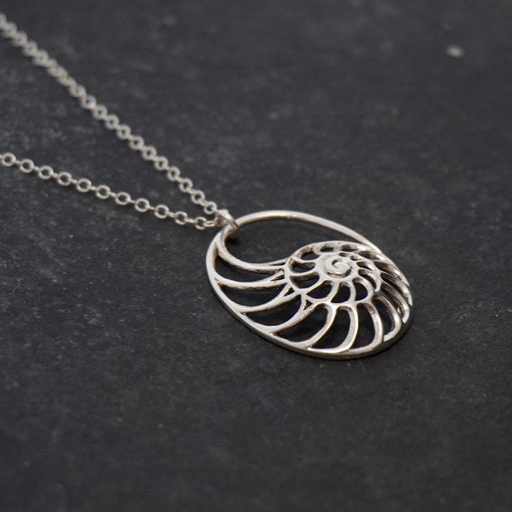 Nautilus necklace -Sterling Silver - Ammonite Pendant - Fibonacci Spiral - Nautical Gift - Ocean Lover Jewelry (120S)