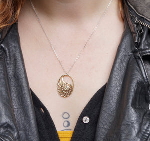 Nautilus Necklace - Ammonite Pendant - Fibonacci Spiral - Sea Shell Necklace - Beach Wedding - Nautical Gift for Her (120B)