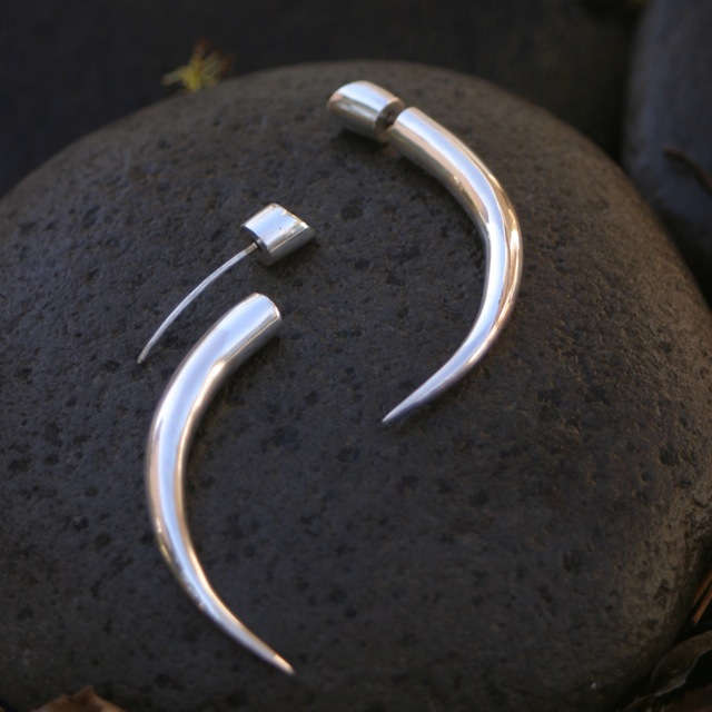 fake fish hook gauges Fake Gauge Talons Unisex Spike Gothic Earrings Large Sterling Silver