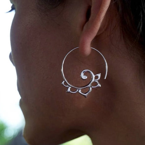 Spiral Earrings - Sterling Silver Lotus Tribal Spirals - Medium (130S)