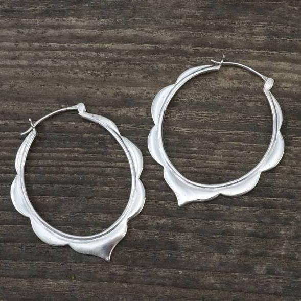 Moroccan Hoop Earrings Large Sterling Silver