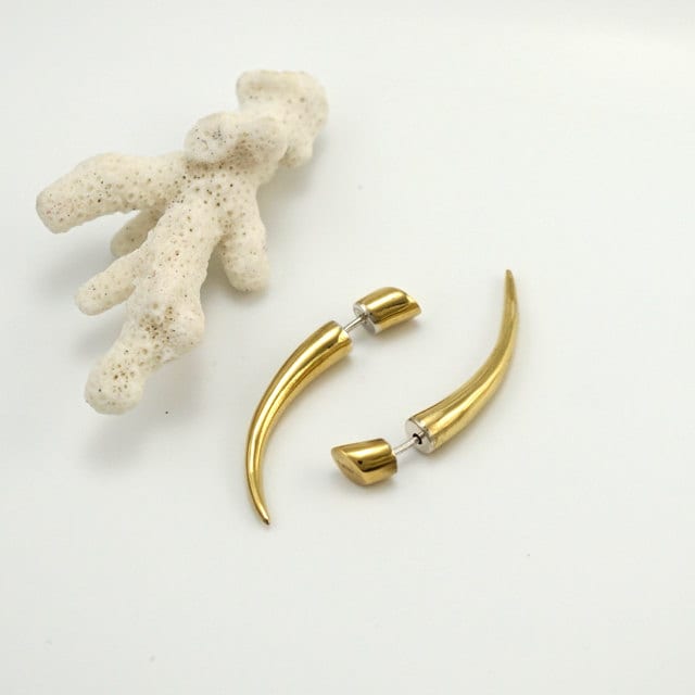 Unisex Spike Hook Shaped Front and Back Fake Gauge Earrings in Brass –  DOTOLY