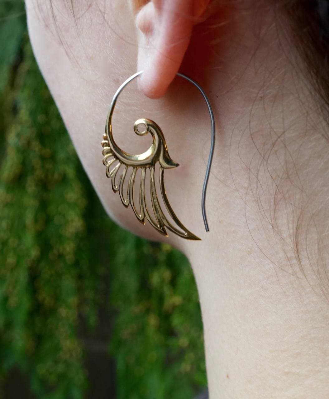 Feather Wing Earrings Brass with Silver Ear-stems