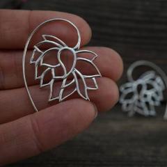 Lotus Earrings - Solid Sterling Silver tribal flower hoops