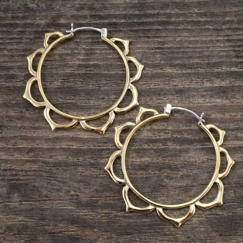 Medium Lotus Hoop Earrings Brass (082B)