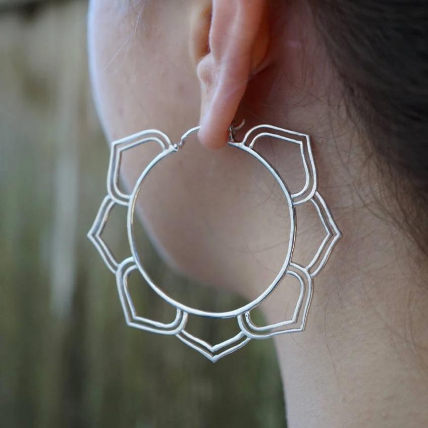 Large Hoop Earrings Sterling Silver Mandala Yogi Jewelry
