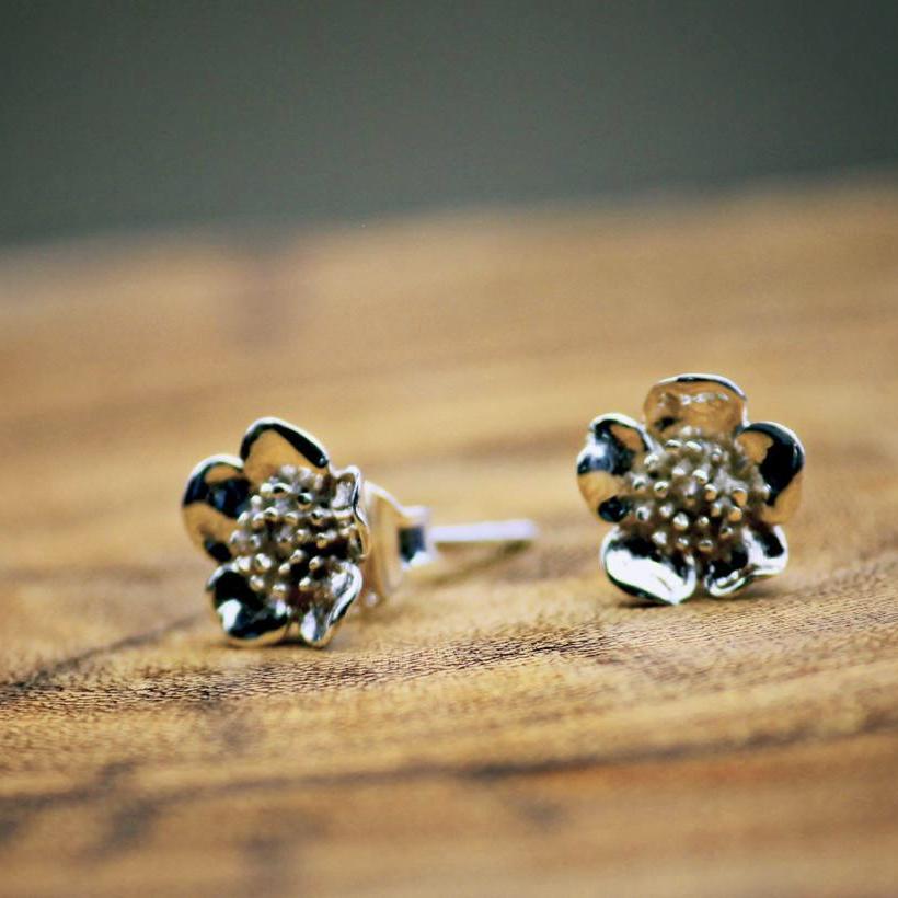 Wild Rose Studs - Flower Stud earrings - Solid Sterling Silver