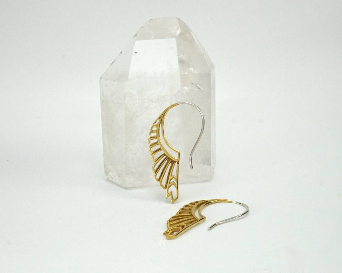 Feather Wing Earrings - gold-tone with silver ear-stems - huntress