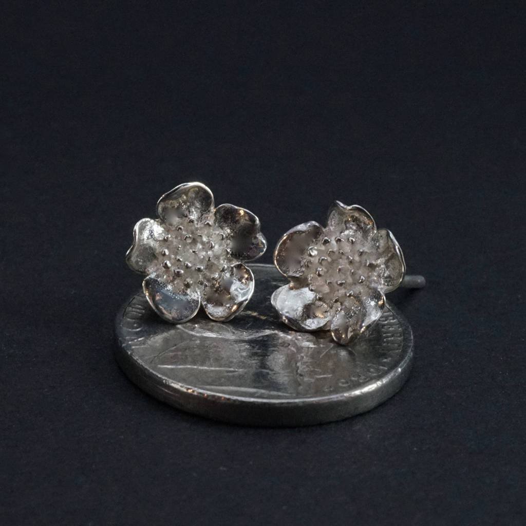 Wild Rose Studs - Flower Stud earrings - Solid Sterling Silver