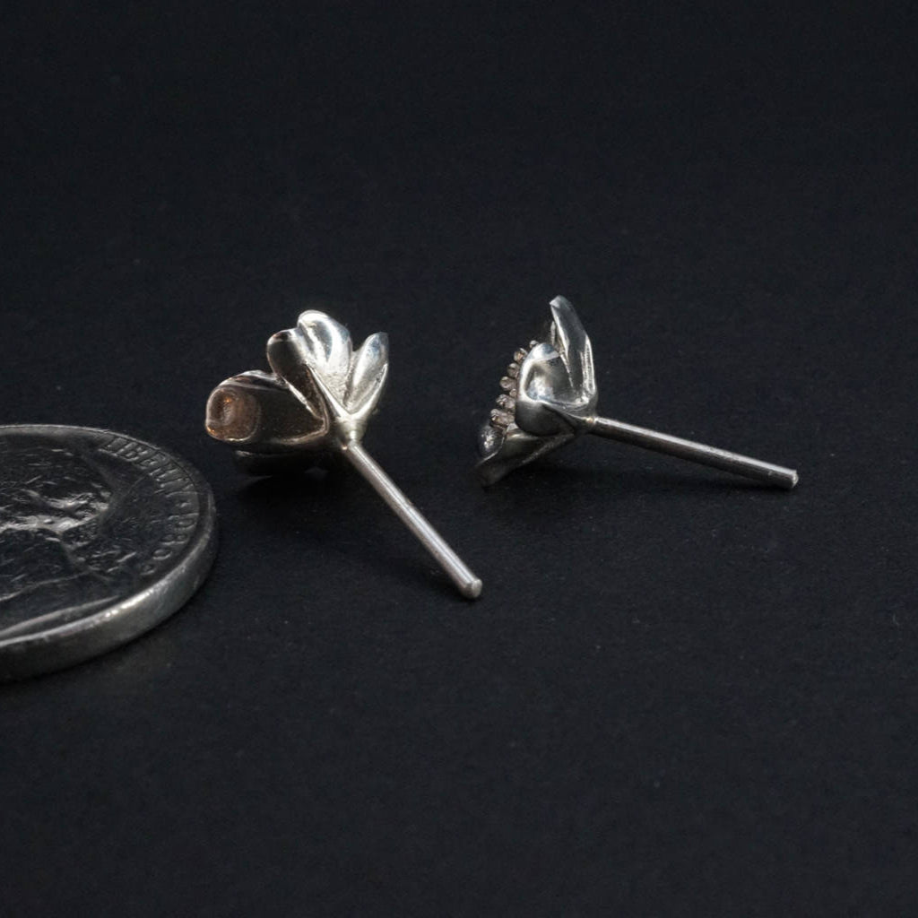 Wild Rose Studs - Flower Stud earrings - Solid Sterling Silver