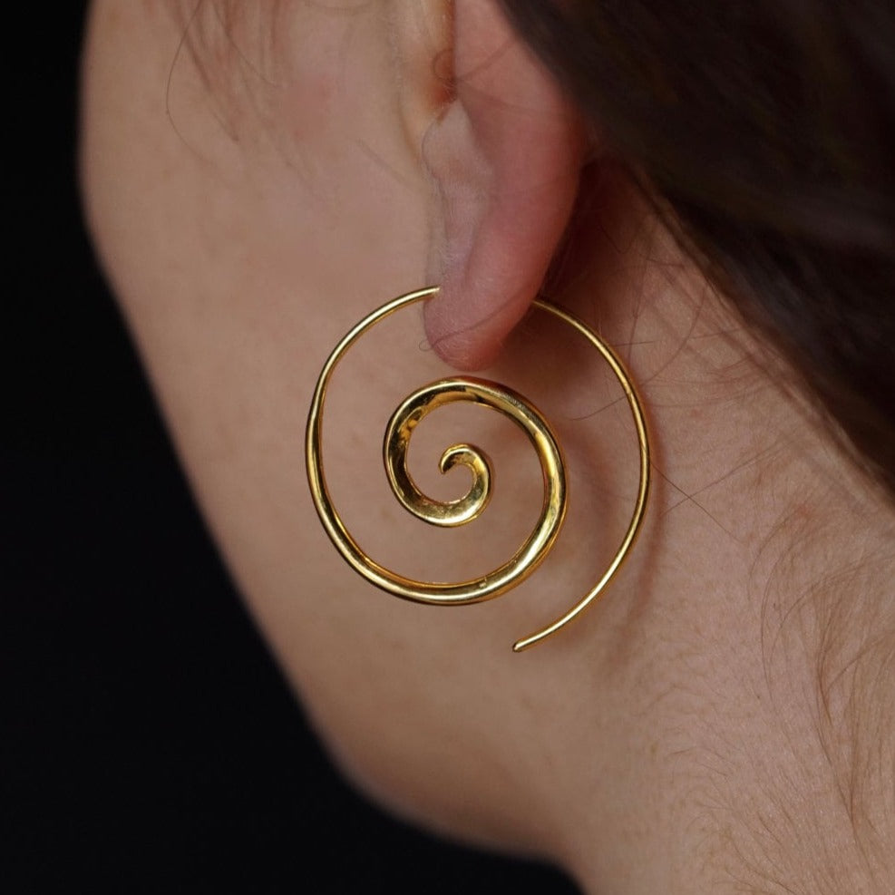 Spiral Earrings Gold - Medium Taped Minimal Jewelry (036GP)