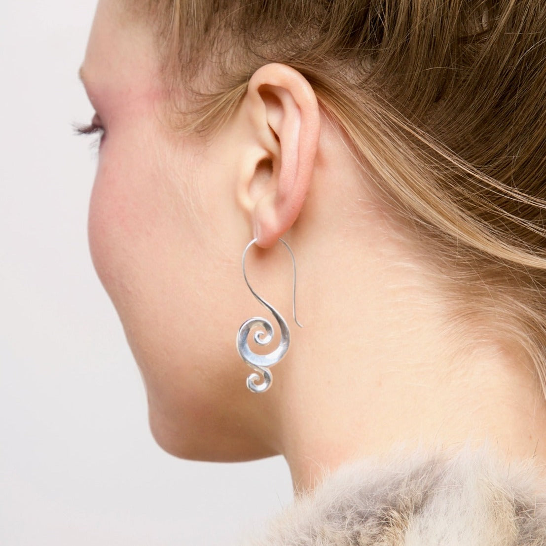 Tribal Swirl Earrings - Solid Sterling Silver - Spiral Earrings (038S)
