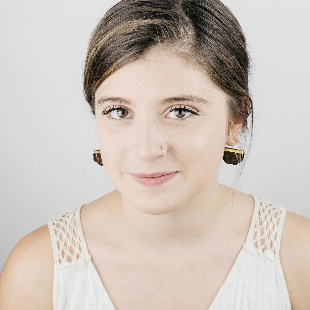 Small Hand-Carved Wood Flower Earrings with Brass Bezel.