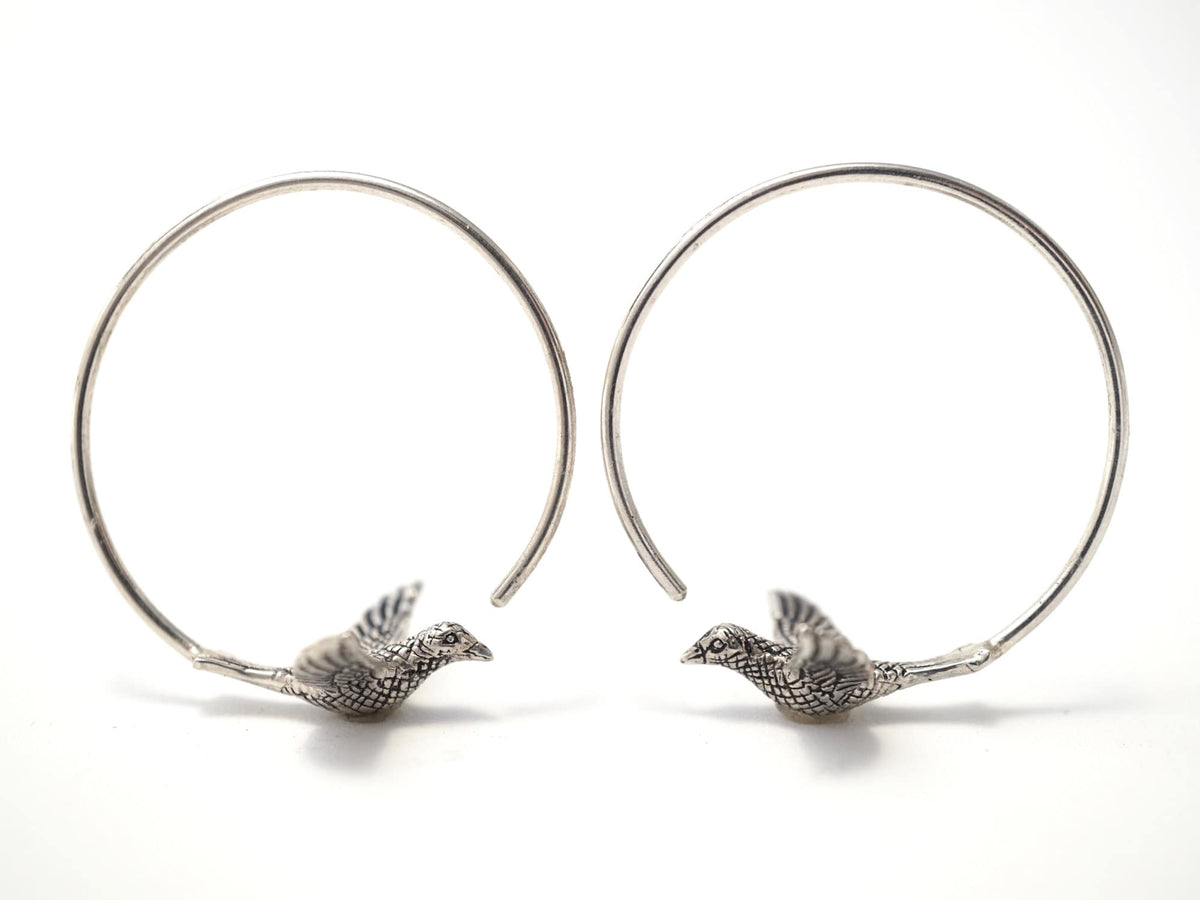 Small Bird Hoop Earrings - Blue Bird Earrings - Gift for Birder (156B)