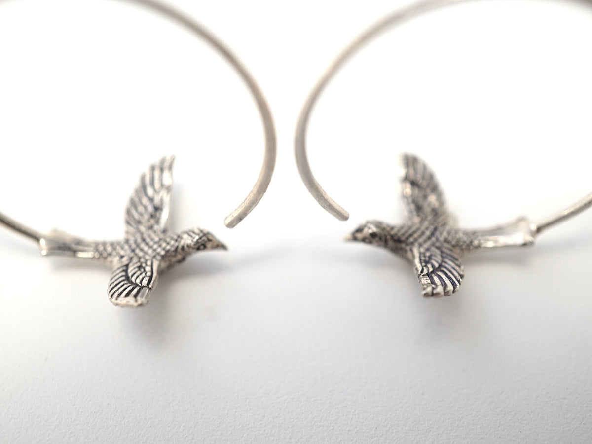 Small Bird Hoop Earrings - Blue Bird Earrings - Gift for Birder (156B)