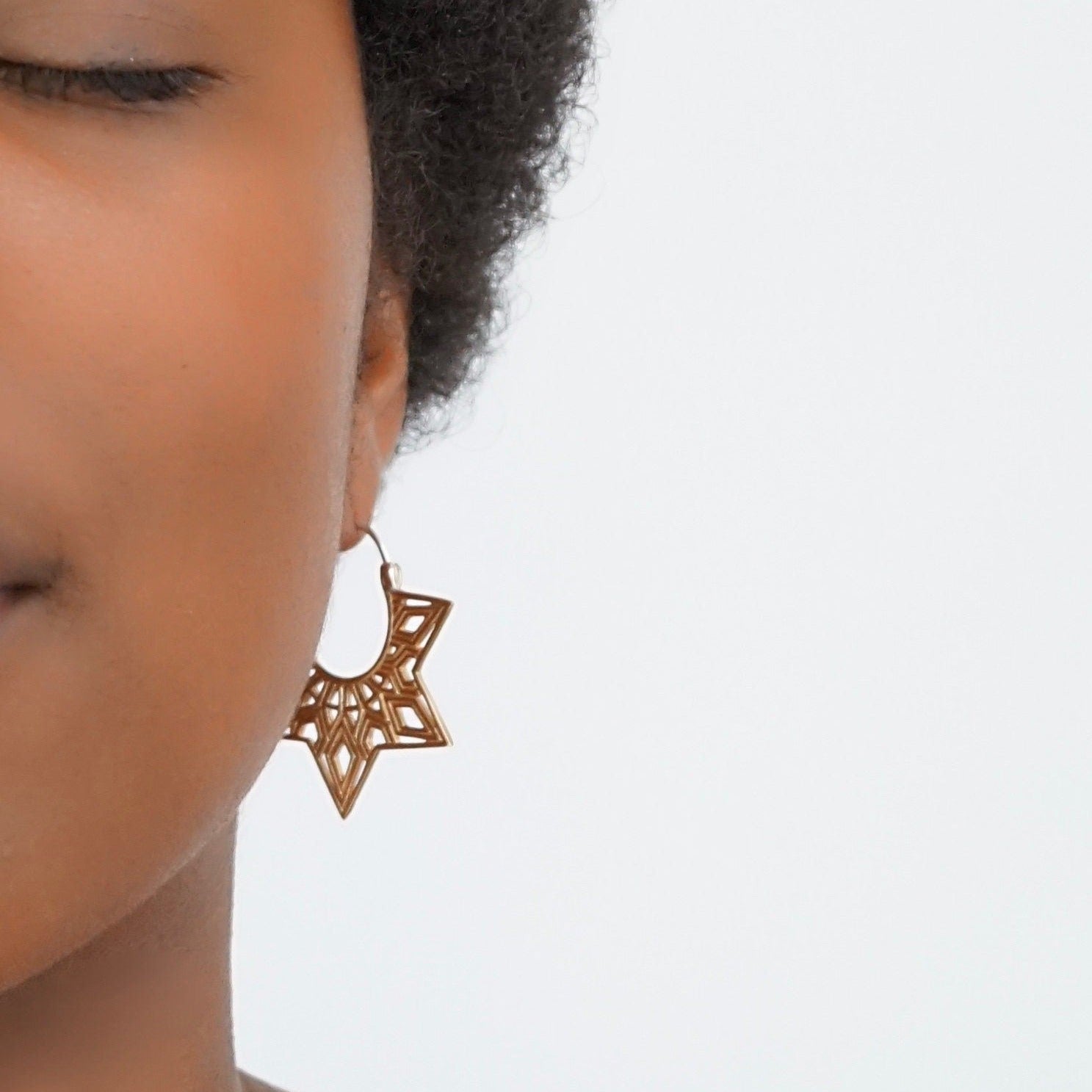 Mandala Earrings - Sterling Silver - Star Earrings - Tunnel Earrings - Gold Star - Boho Hoops (244)