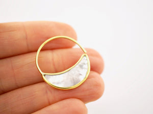Small Crescent Moon Earrings - Mother Of Pearl Hoops - Eclipse Statement earrings - (248B)