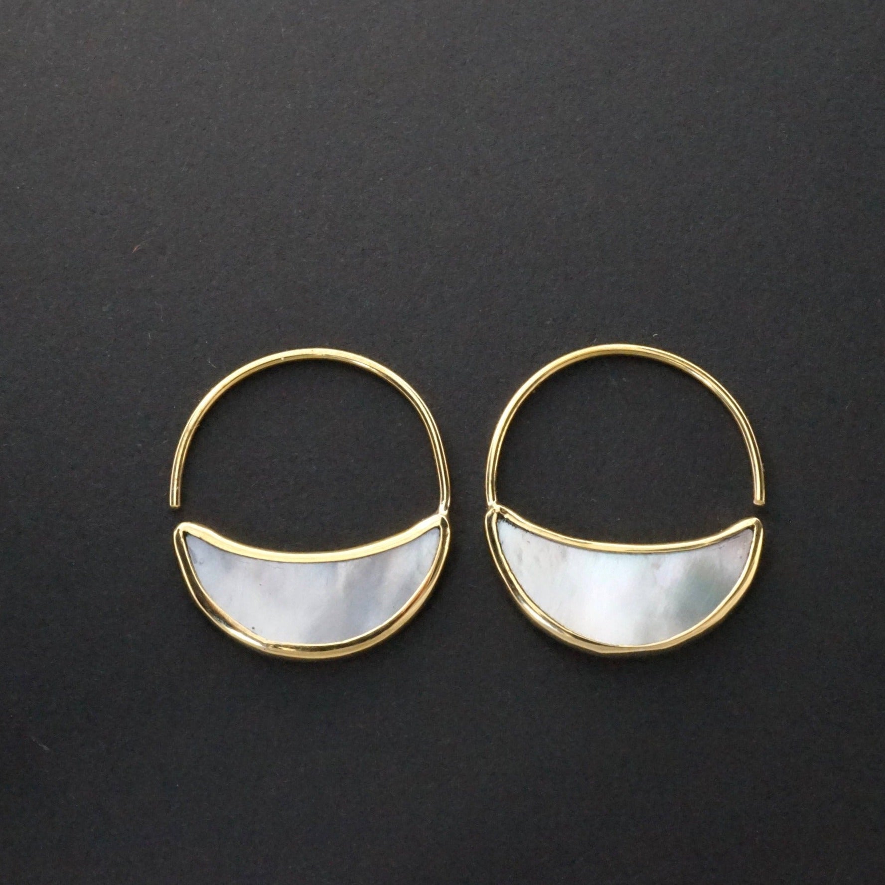 Small Crescent Moon Earrings - Mother Of Pearl Hoops - Eclipse Statement earrings - (248B)