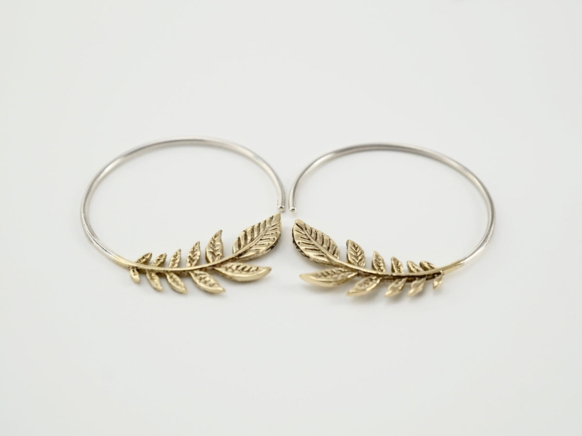 Olive Leaf Earrings - Brass with solid sterling silver hoop - Peace Earrings
