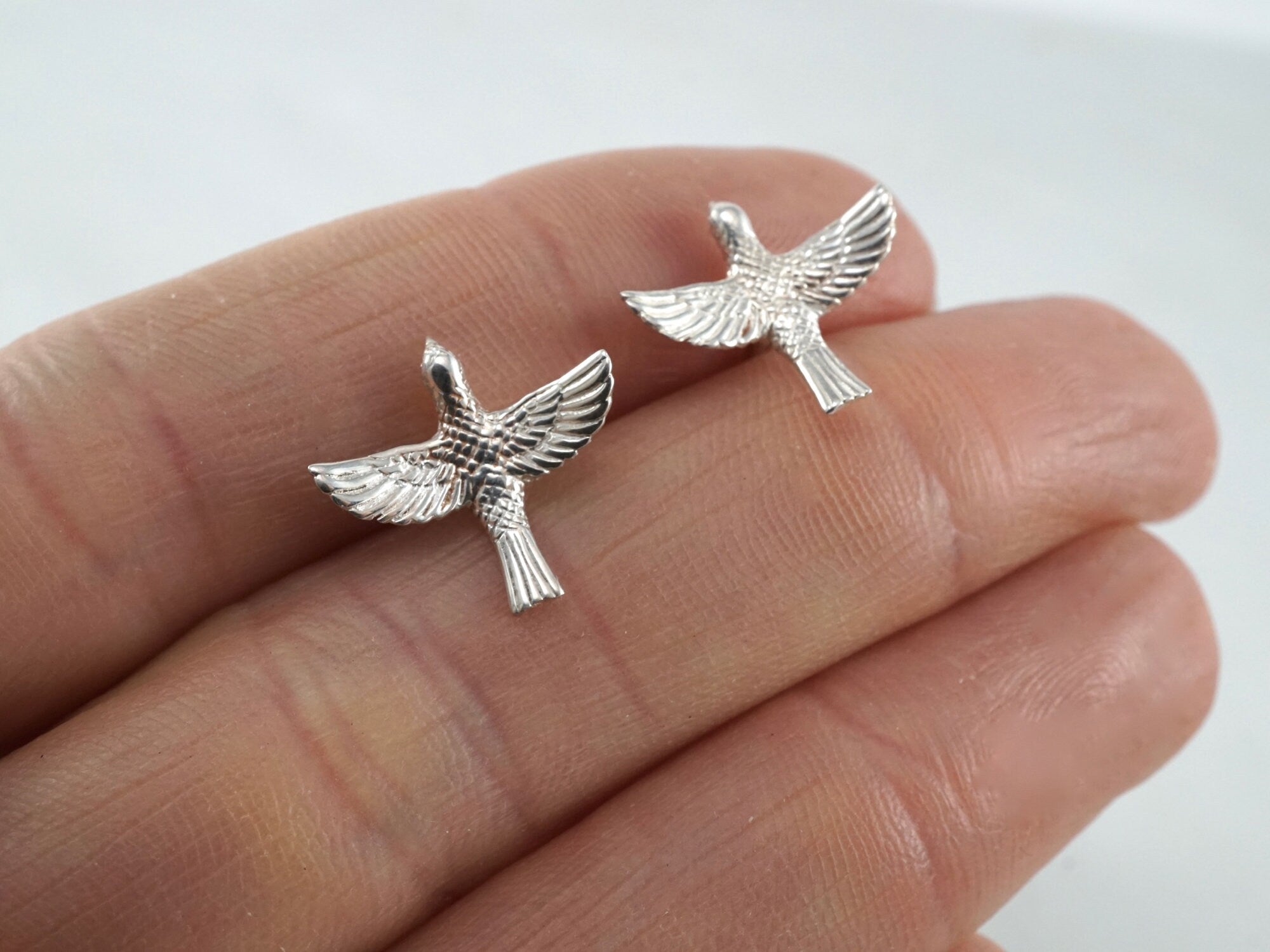 Bird Stud Earrings Sterling Silver (s228)