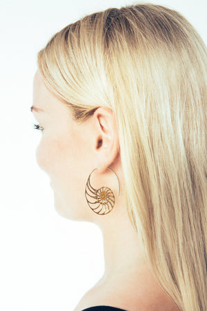 Ammonite Nautilus Earrings Brass with Silver Ear-wire